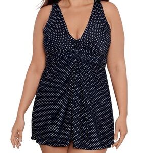 Miraclesuit Swim Dress Pin Point Marais Black White Size 18 NWOT Beach Vacation